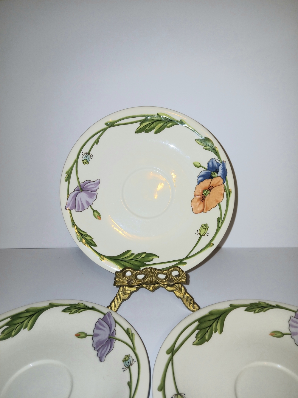 Set Of 3 Villeroy & Boch Amapola Floral Poppy Saucers (Discontinued)